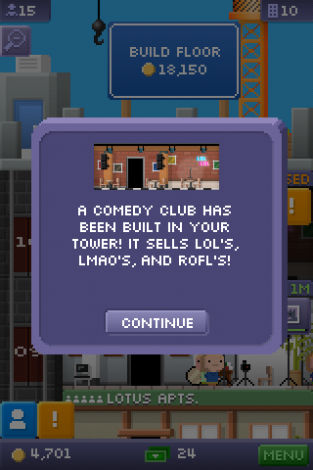 Tiny Tower screenshot of comedy club